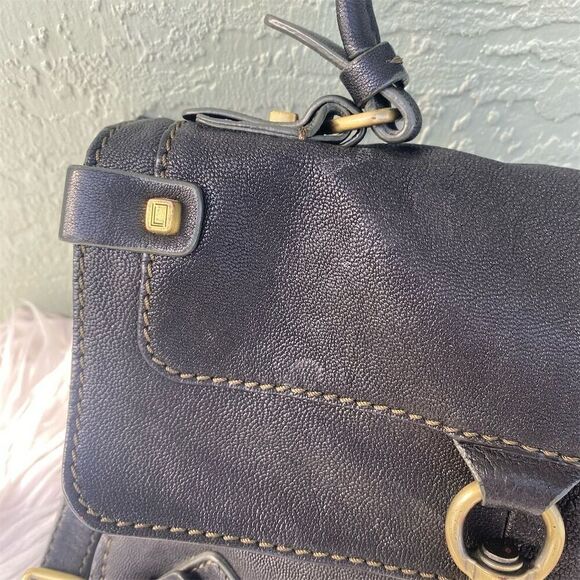 Luana Women's Black Leather Satchel Handbag with Gold Hardware - Picture 11 of 16